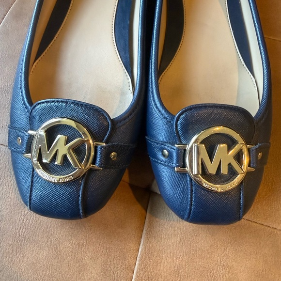 Michael Kors Navy Blue Loafers with Gold Accent - Picture 5 of 7